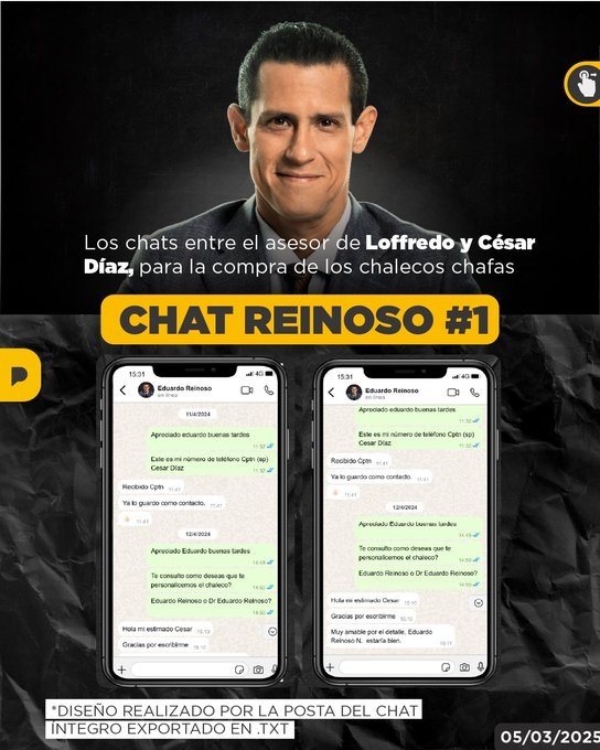 Chat Reinoso #1: los mensajes entre el asesor Loffredo y César Díaz por los chalecos